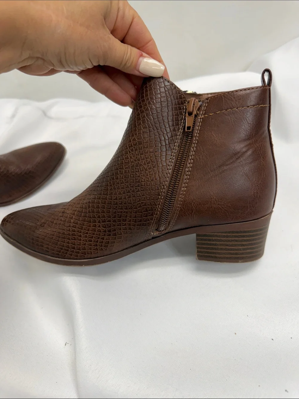 Cityclassified Brown Textured Ankle Booties with Gold Zipper